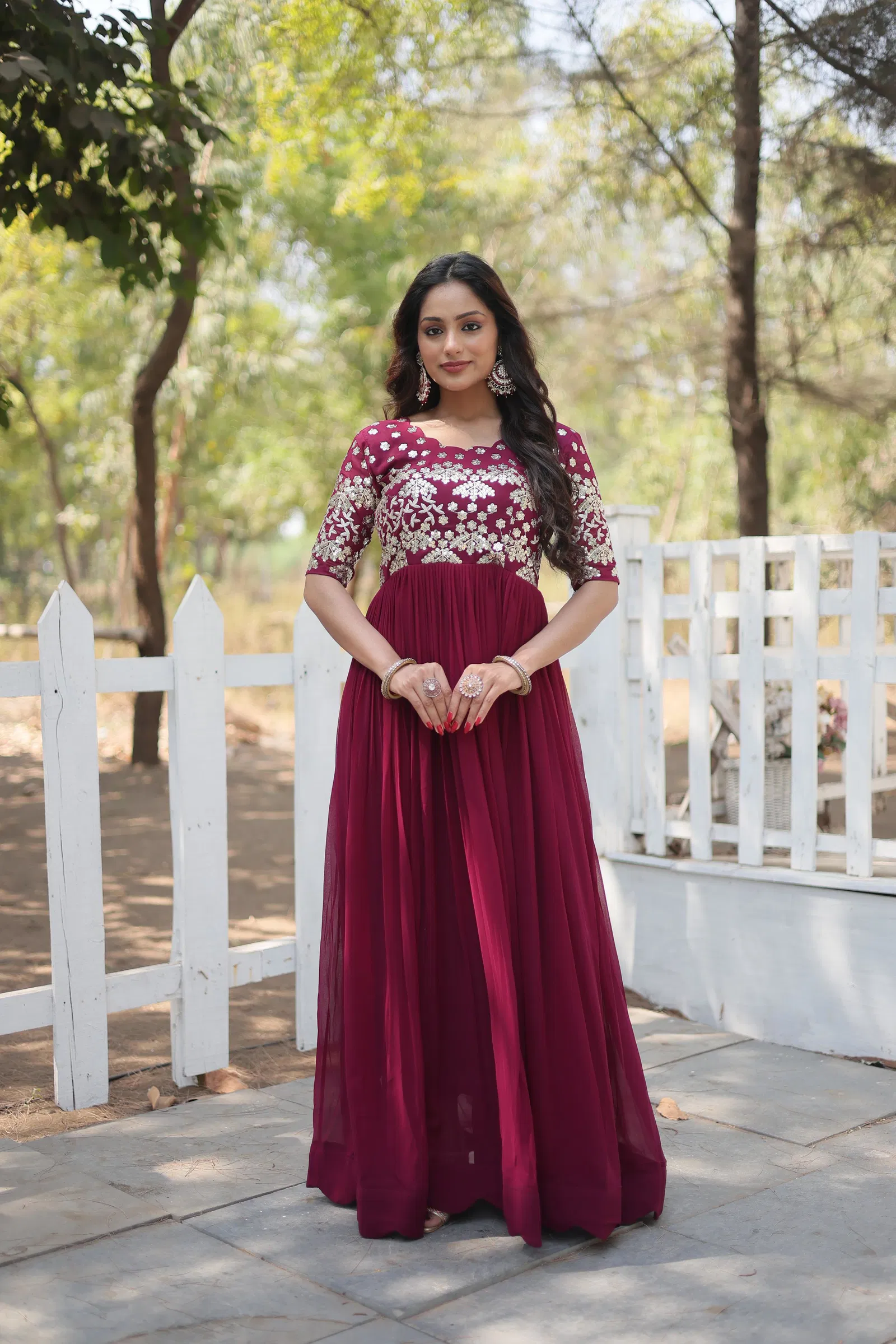 KA 1105 Faux Blooming Embroidery Party Wear Gown Wholesalers In Delhi